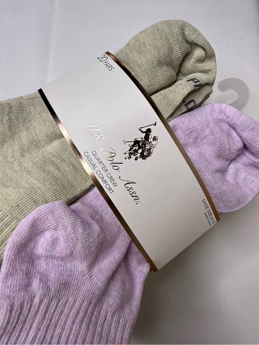 U.S. Polo Assn. Quarter Crew Socks in colors (20 pieces)